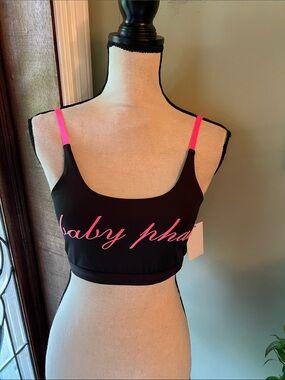Baby Phat Black Bralette with Hot Pink Script and Straps